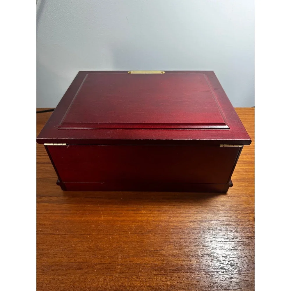 Vintage Cherry Wood Jewelry Box Gold Hardware Drawer Organizer Blank Nameplate